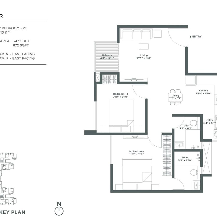 Embassy Verde Apartment in Devanhalli North Bangalore Floor Plan Laveder East Facing 2Bhk