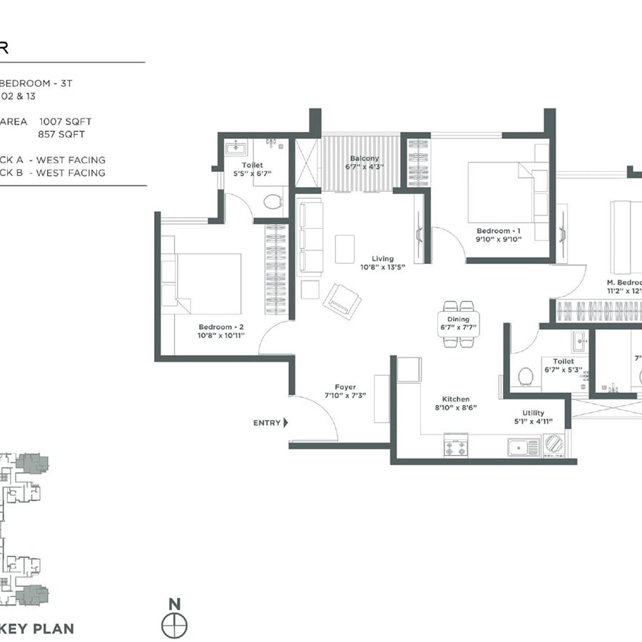 Embassy Verde Apartment in Devanhalli North Bangalore Floor Plan Laveder West Facing 3 Bhk