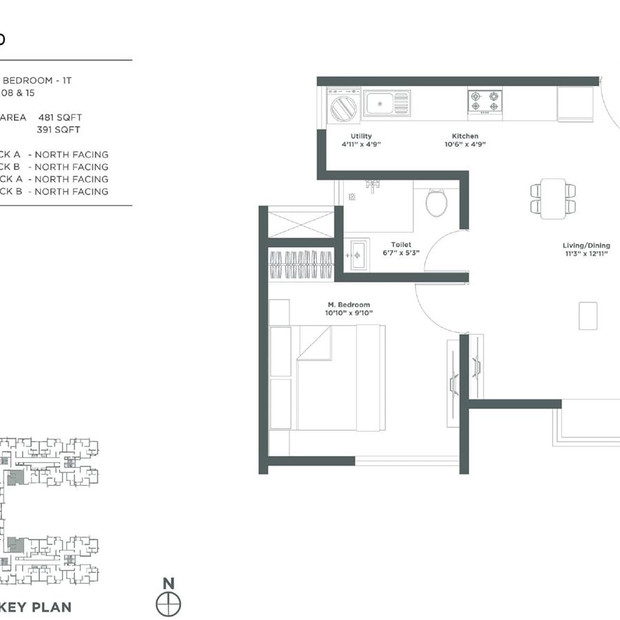 Embassy Verde Apartment in Devanhalli North Bangalore Floor Plan Marigold 1 Bhk