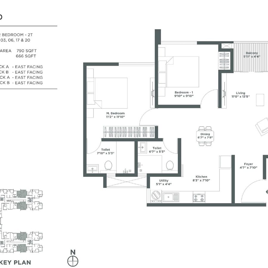 Embassy Verde Apartment in Devanhalli North Bangalore Floor Plan Marigold East Facing 2 Bhk