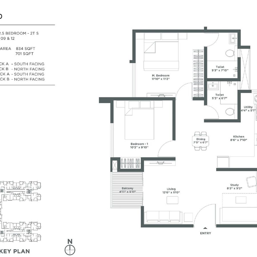 Embassy Verde Apartment in Devanhalli North Bangalore Floor Plan Marigold south - north facing 2.5 Bhk